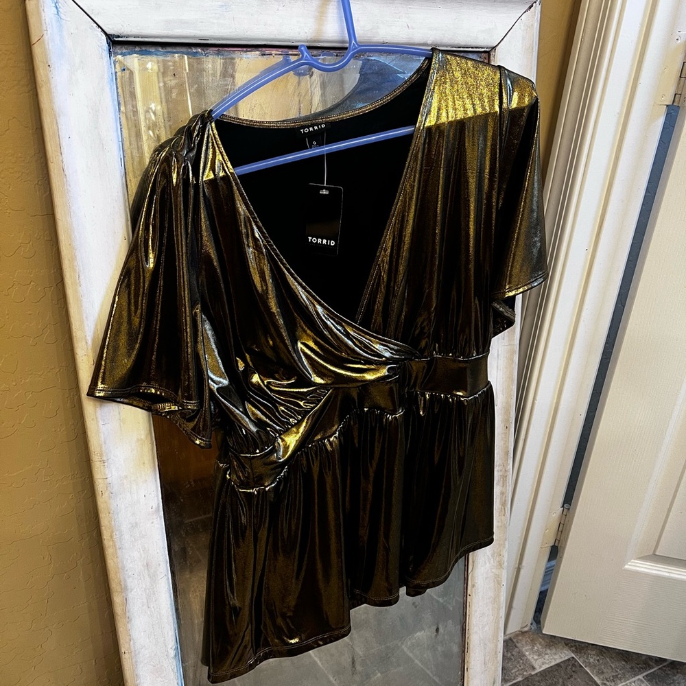 Torrid Gold Faux Wrap Blouse Short Sleeve